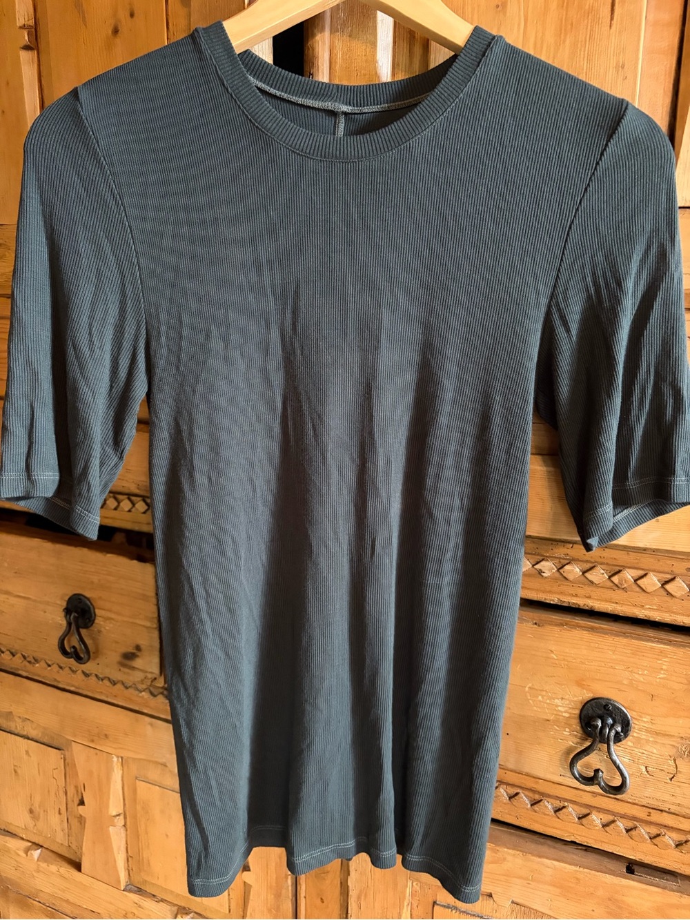 Enza Costa Short Sleeve Ribbed Tee in Forest Green